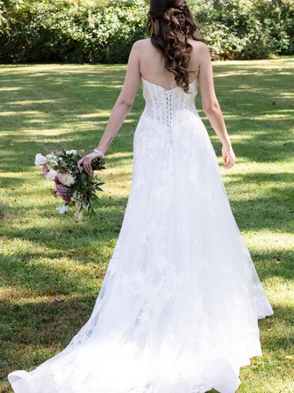 Martin Thornburg 2023 Rose Strapless White Lace Wedding Dress